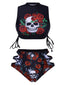 Schwarz 1970er Rose Schädel Schnürung Tankini