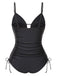 Schwarz 1970er Quaste Besticktes Strappy Badeanzug
