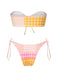 Rosa 1970er Gingham Plaid Bandeau Bikini Set