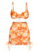 Orange 1950er Silhouette Blumen Träger Rock Bikini