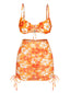 Orange 1950er Silhouette Blumen Träger Rock Bikini