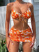 Orange 1950er Silhouette Blumen Träger Rock Bikini