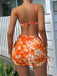Orange 1950er Silhouette Blumen Träger Rock Bikini