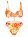 Orange 1950er Silhouette Blumen Träger Rock Bikini