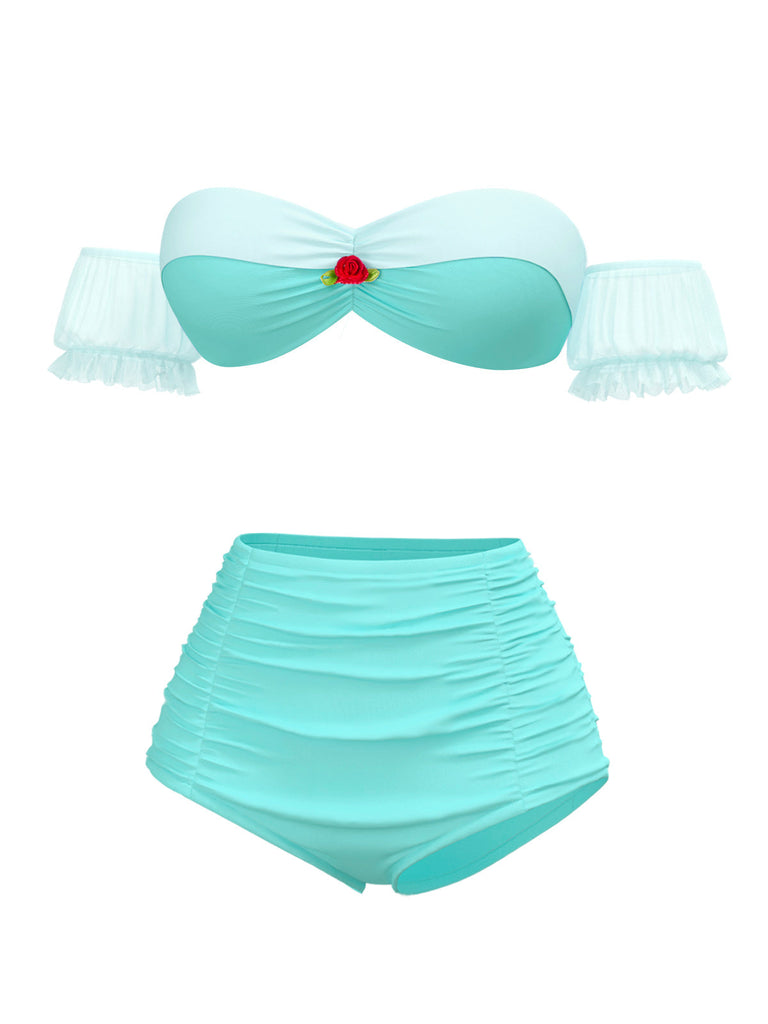 Gelb 1970er Belle Princess Stil Rose Puff Bikini Set