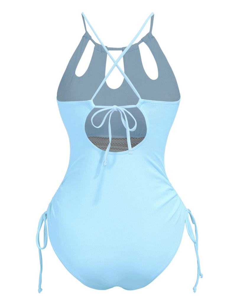 1950er Solide Schlüssellochkragen Kreuz-Binden Badeanzug