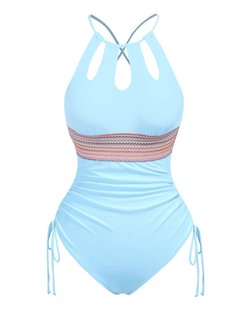 1950er Solide Schlüssellochkragen Kreuz-Binden Badeanzug