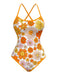 Orange 1960er Daisy Kreuz Zurück Einteiliger Badeanzug