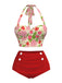 Rot 1950er Rose & Erdbeere Halter Badeanzug
