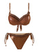 Braun 1950er Glänzend Strassstein Rüschen Bikini Set