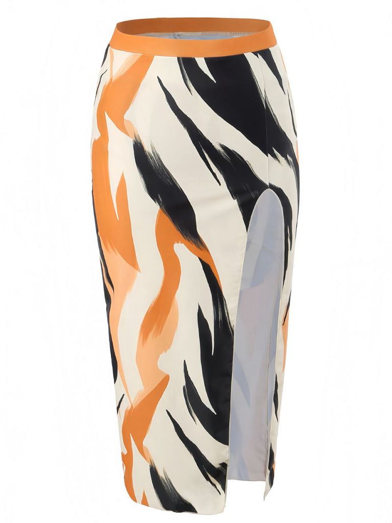 Khaki 1960er Künstlerischer Pinsel Hohe Schlitze Cover-Up