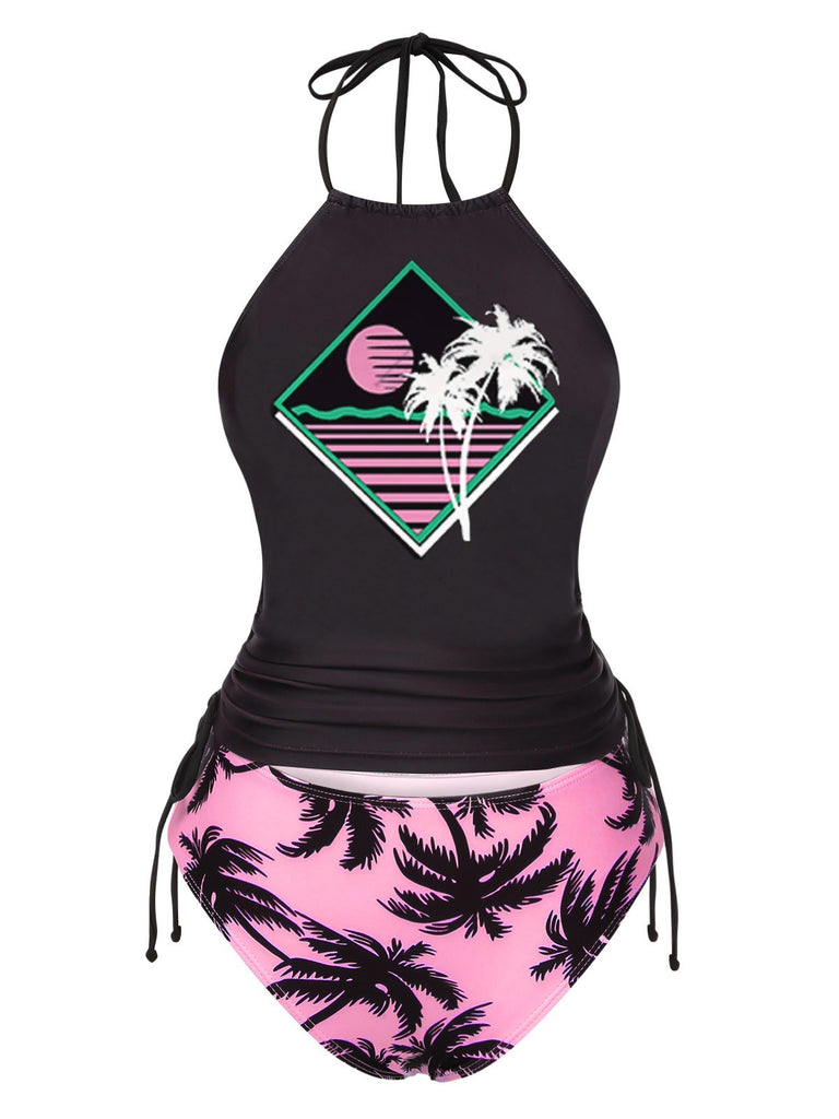 Orange 1980er Punk Halter Skeleton Strand Bikini Set