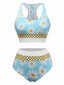 Blau 1960er Gänseblümchen Check Tankini Set