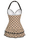 Rosa 1940er Halter Polka Dots Schleife Einteiliger Badeanzug