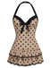 Rosa 1940er Halter Polka Dots Schleife Einteiliger Badeanzug