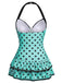 Rosa 1940er Halter Polka Dots Schleife Einteiliger Badeanzug