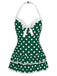 Rosa 1940er Halter Polka Dots Schleife Einteiliger Badeanzug