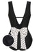 Schwarz 1950er Polka Dot V-Ausschnitt Bogen Badeanzug