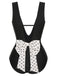 Schwarz 1950er Polka Dot V-Ausschnitt Bogen Badeanzug