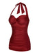 Schwarz 1950er Solide Halter Falten Badeanzug