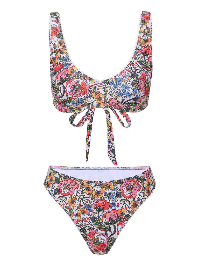 1940er Hippie Blumen Breit Gurt Badeanzug