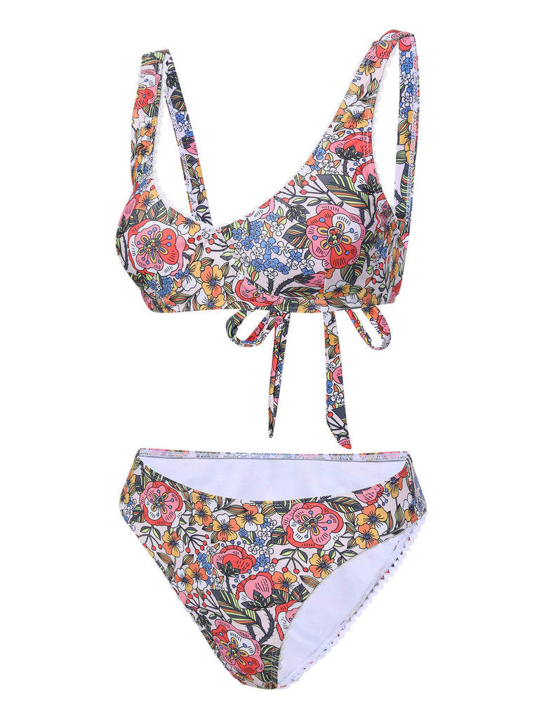 1940er Hippie Blumen Breit Gurt Badeanzug