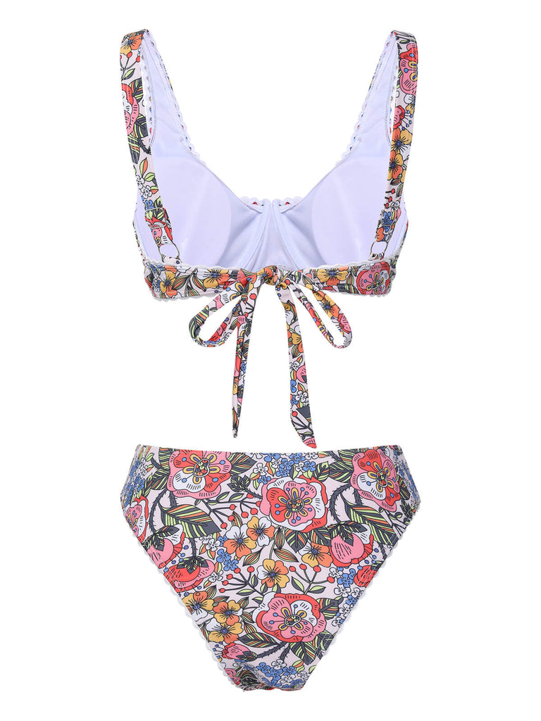 1940er Hippie Blumen Breit Gurt Badeanzug