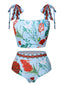 Multicolor 1960er Gurt Blumen Badeanzug