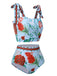 Multicolor 1960er Gurt Blumen Badeanzug