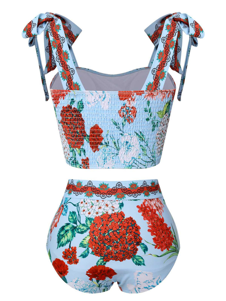 Multicolor 1960er Gurt Blumen Badeanzug
