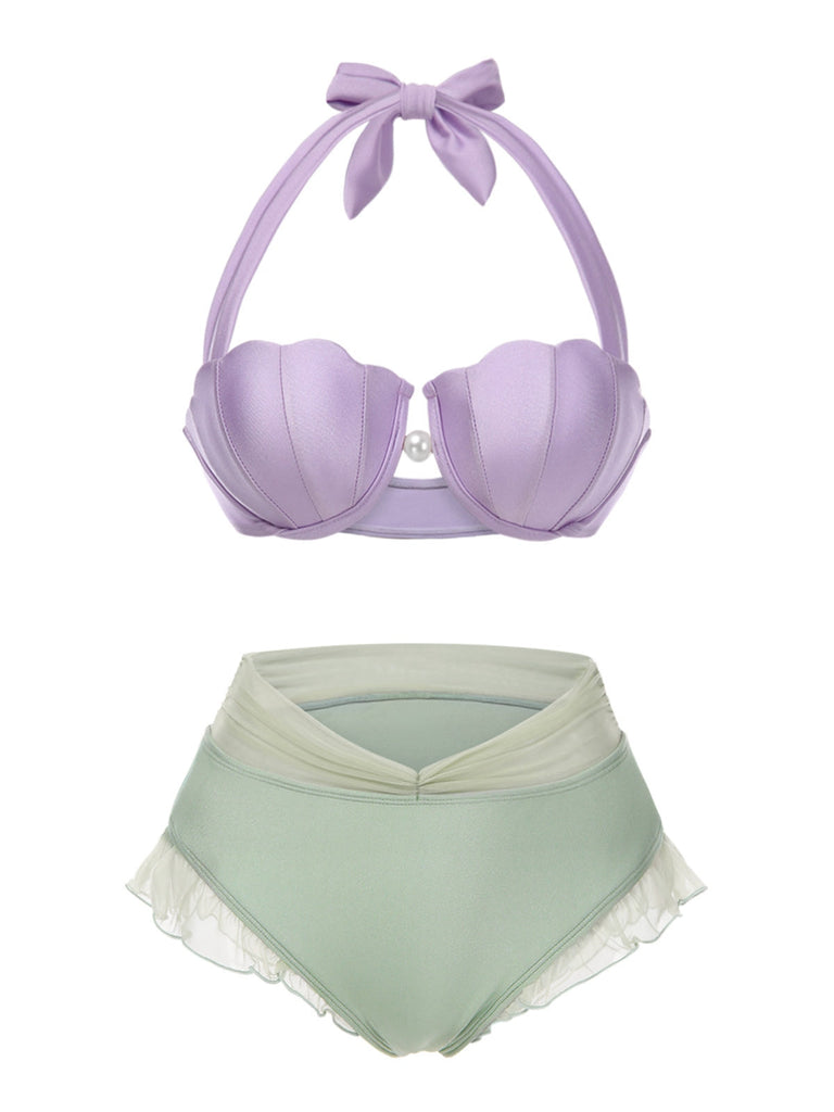 Gelb 1970er Meerjungfrau Hülse Halter Bikini Set