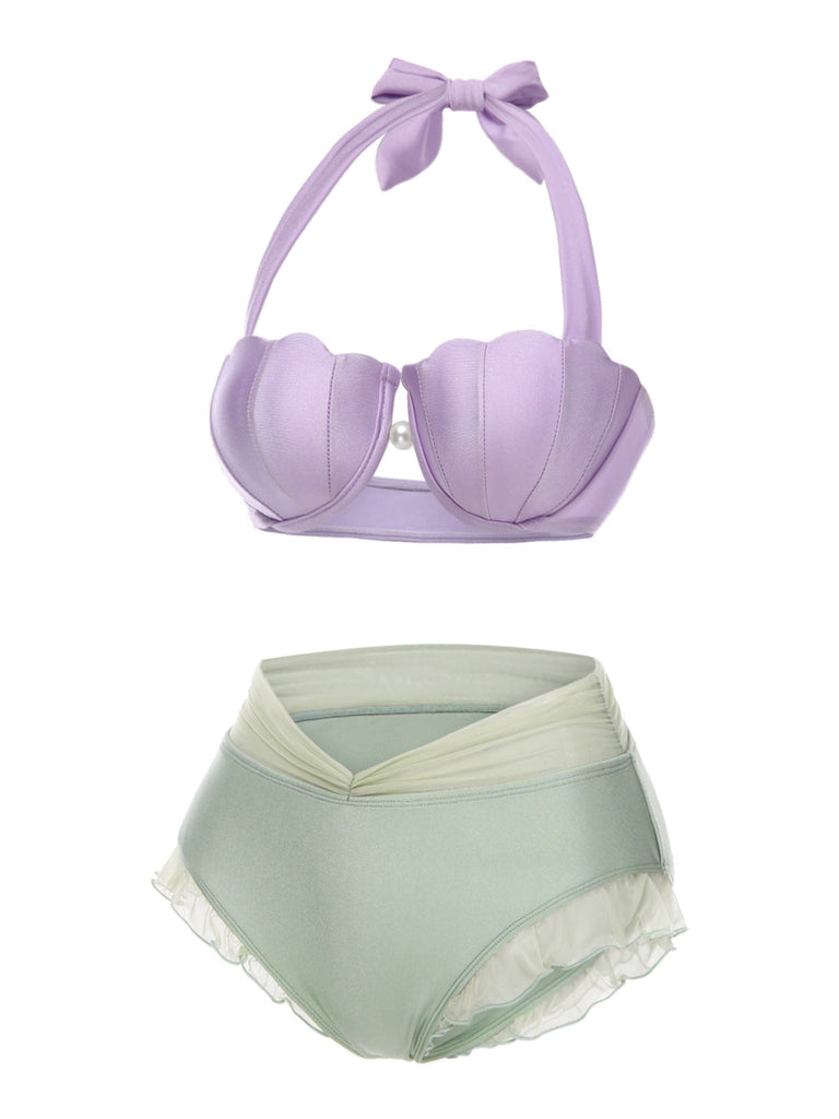Gelb 1970er Meerjungfrau Hülse Halter Bikini Set
