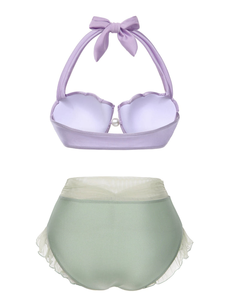 Gelb 1970er Meerjungfrau Hülse Halter Bikini Set