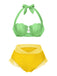 Gelb 1970er Meerjungfrau Hülse Halter Bikini Set
