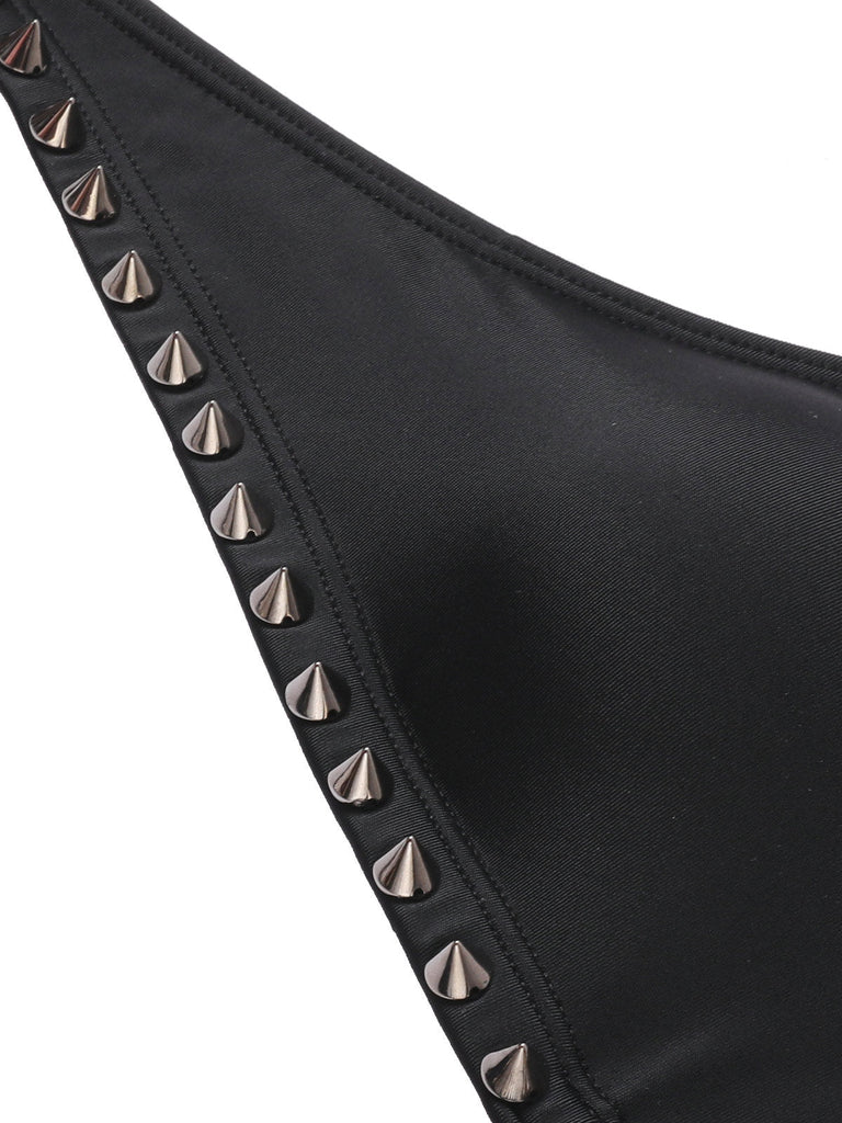 Schwarz 1970er Besetzt Cutout Einteiliger Badeanzug