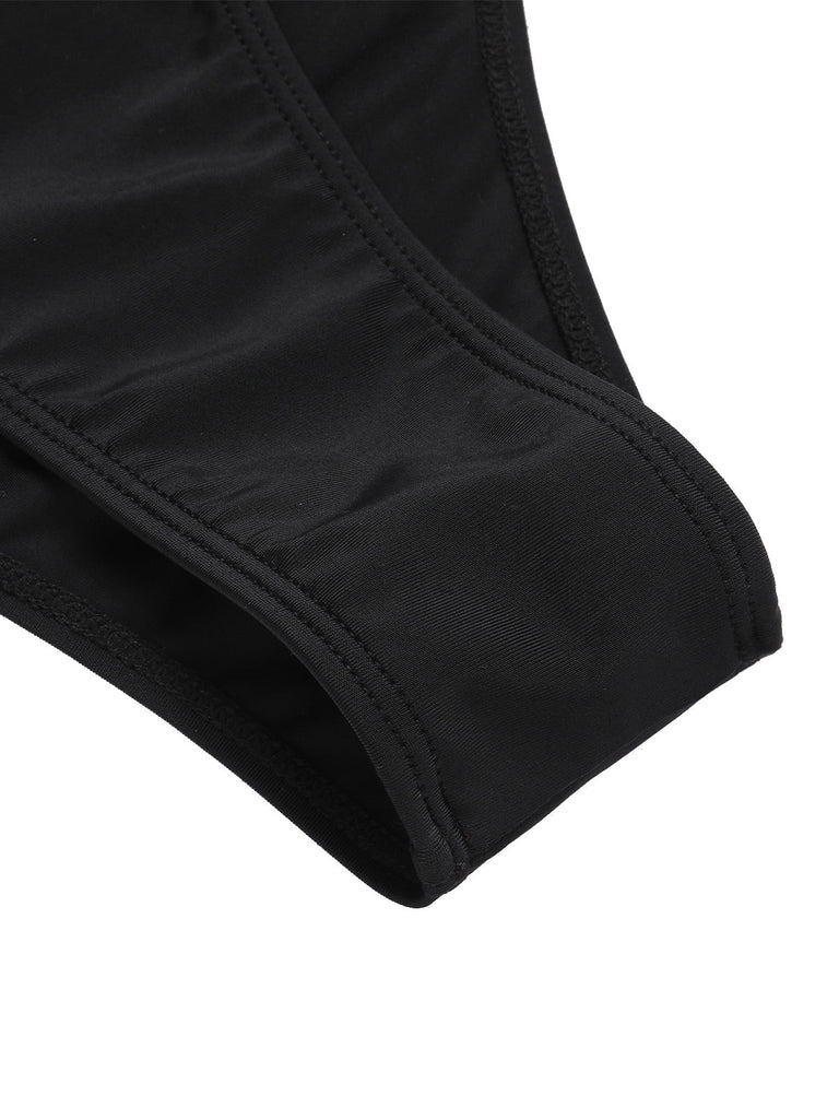 Schwarz 1970er Besetzt Cutout Einteiliger Badeanzug