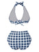 Blau 1950er Halter Hohe-Taille Plaids Badeanzug