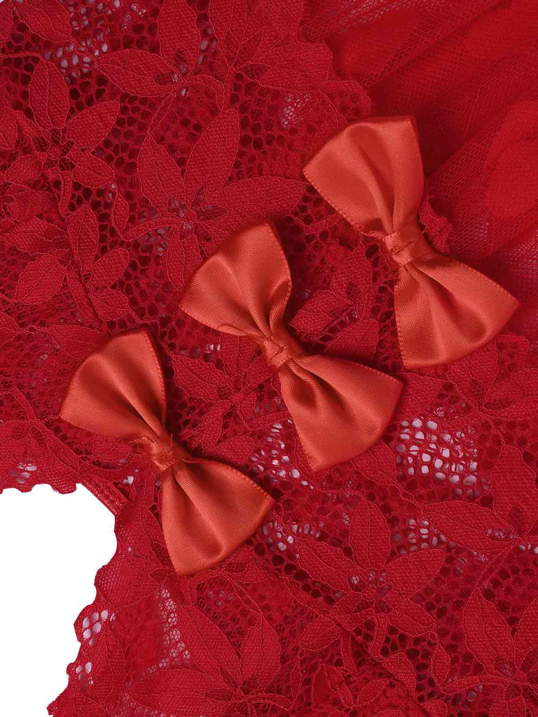 1930er Herz Dot Spitze Spaghettiträger Nachthemd