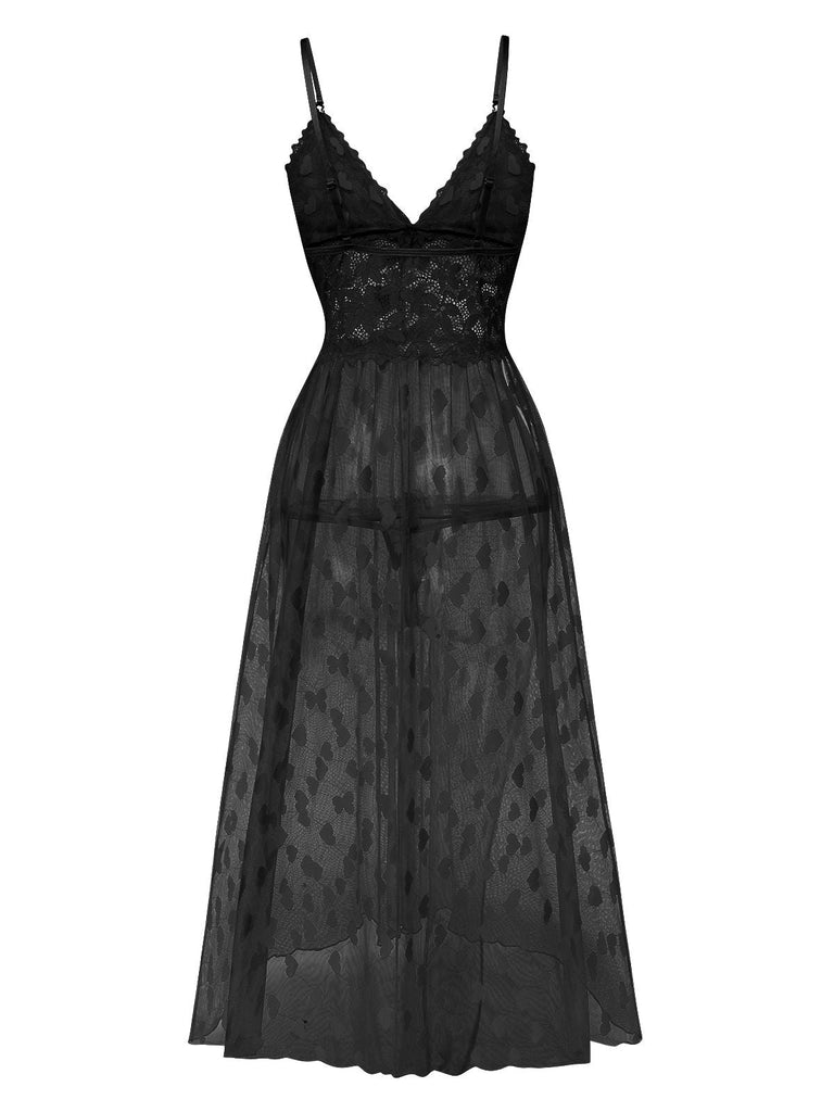 1930er Herz Dot Spitze Spaghettiträger Nachthemd