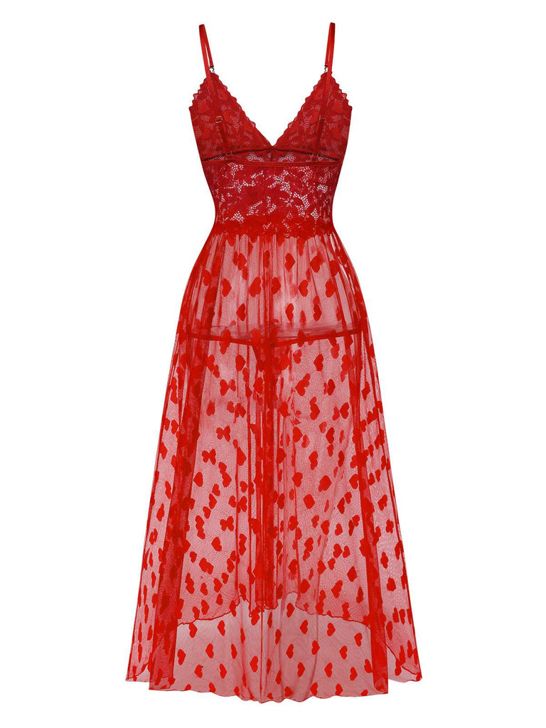 1930er Herz Dot Spitze Spaghettiträger Nachthemd