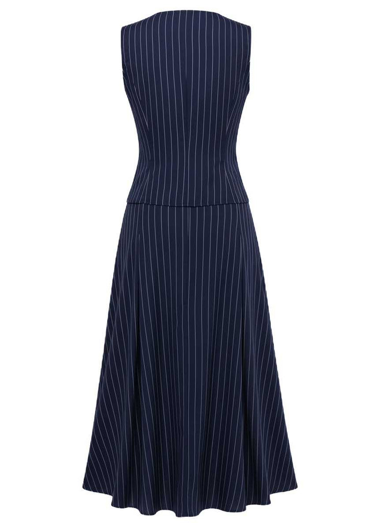 2PCS 1940er Streifen Ärmellos Weste & Midi Rock