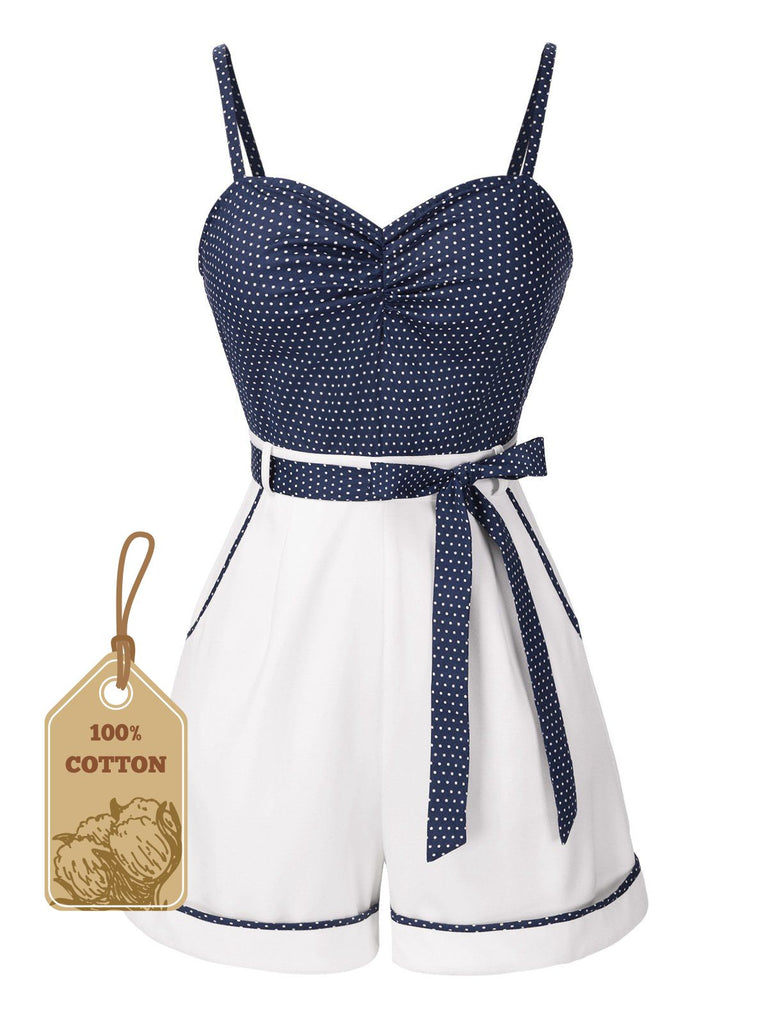Rosa 1940er Polka Dot Patchwork Träger Romper