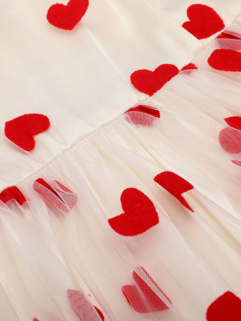 Herz 1950er Netz Spaghettiträger Kleid