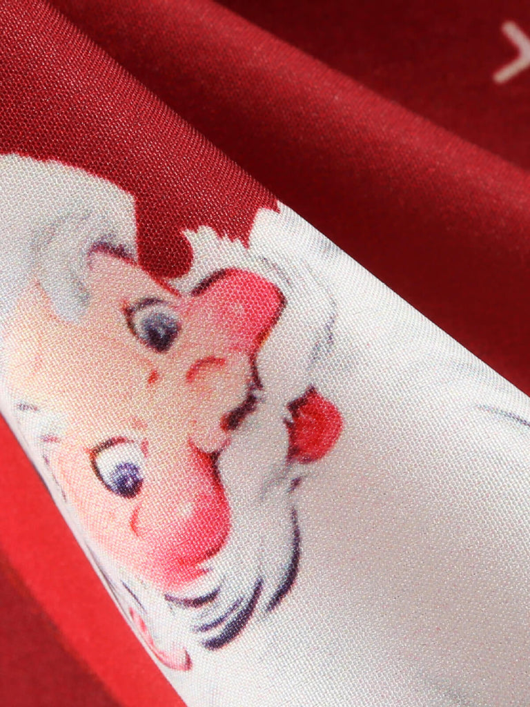 Rot 1950er Santa Claus V-Ausschnitt Gürtel Kleid