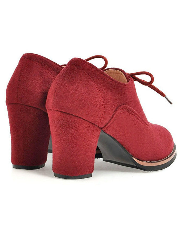Retro Solide Schnürschuh Dicker Absatz Schuhe