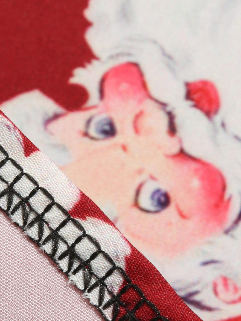 Rot 1950er Santa Claus V-Ausschnitt Gürtel Kleid