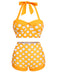 Gelb 1950er Tupfen Halter Bikini Set
