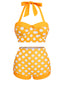 Gelb 1950er Tupfen Halter Bikini Set