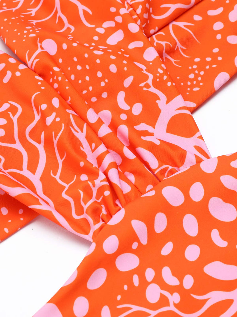 ORANGE BLUMEN-SCHNÜR-EINTEILER-BADEANZUG