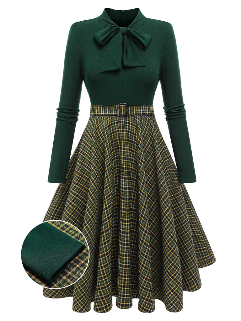 Rot 1950ER DUNKELGRÜNES KARIERTES STRICKKLEID